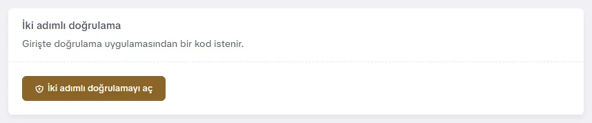Profil ekranında İki adımlı doğrulama bölümü