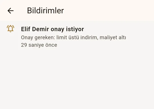 Telefonda Bildirimler listesi: onay isteği bildirimi